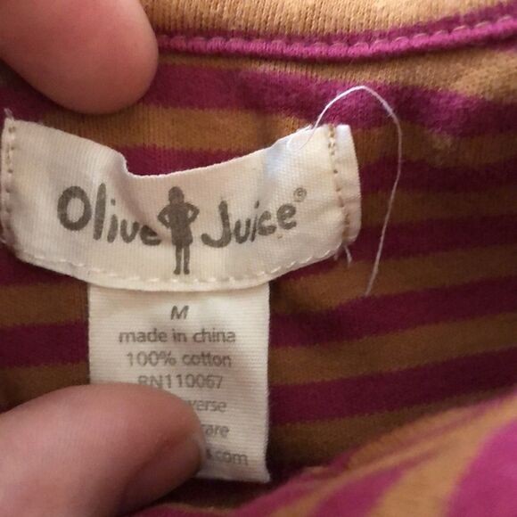 Olive Juice Brown & Pink Striped Cotton Long Sleeve w/ Collar & Buttons, Girls M - Picture 4 of 4